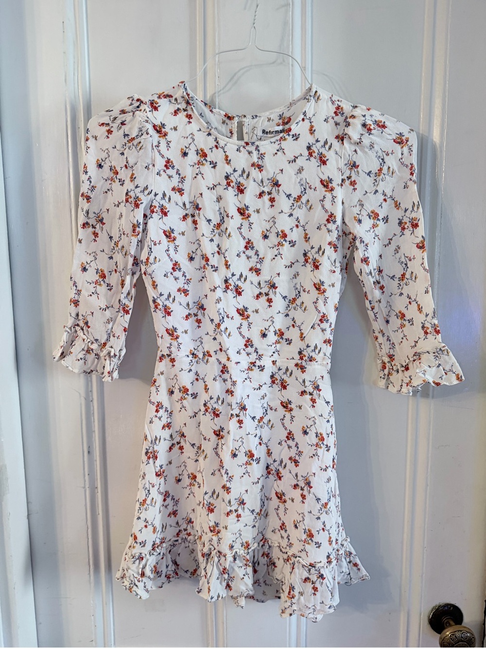 Reformation cream Floral Ruffle Mini Dress  Doutzen  size 2
